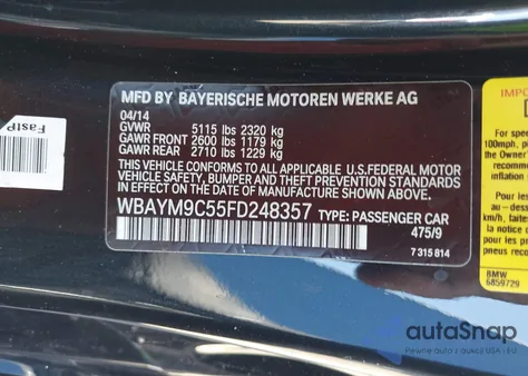 2015 BMW 650I from USA, damaged, VIN WBAYM9C55FD248357